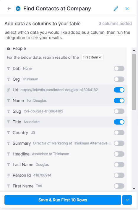Find Contacts at Company enrichment