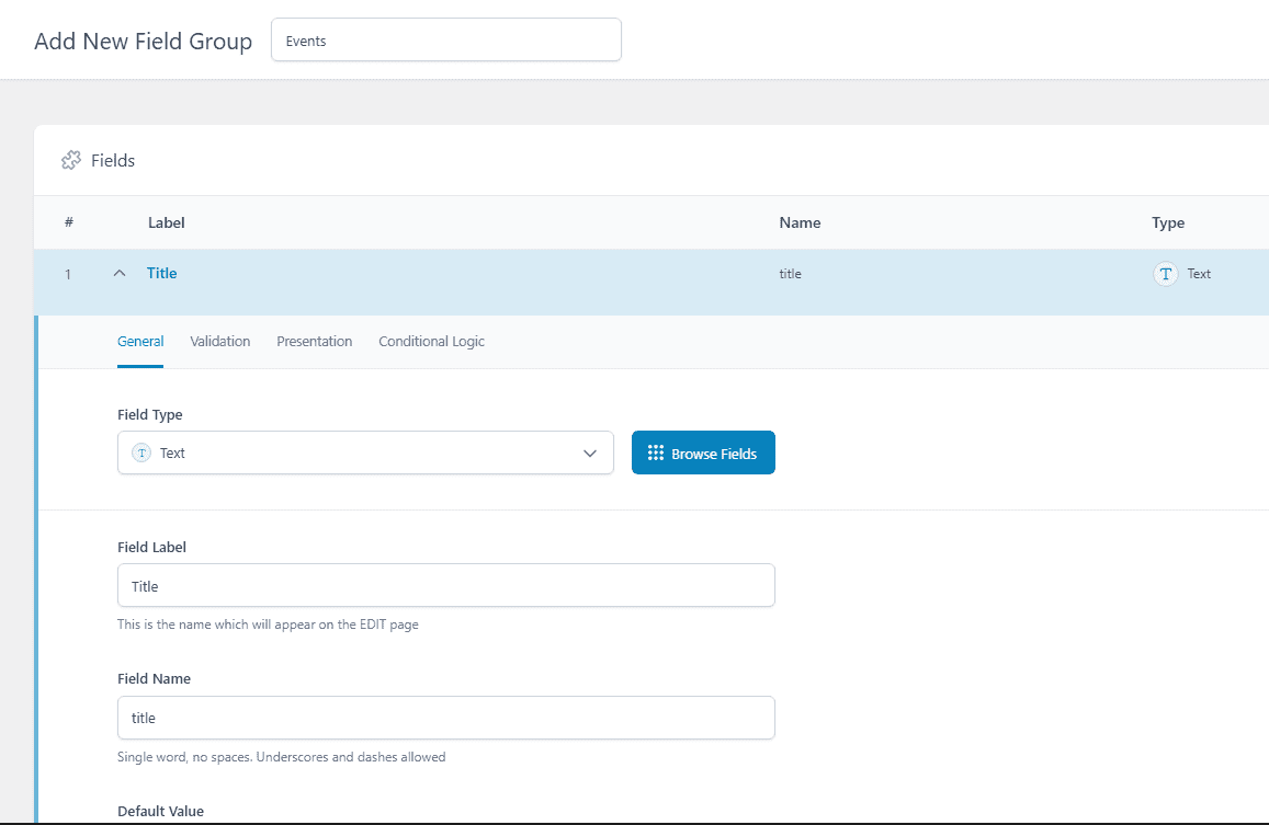create field groups using ACF