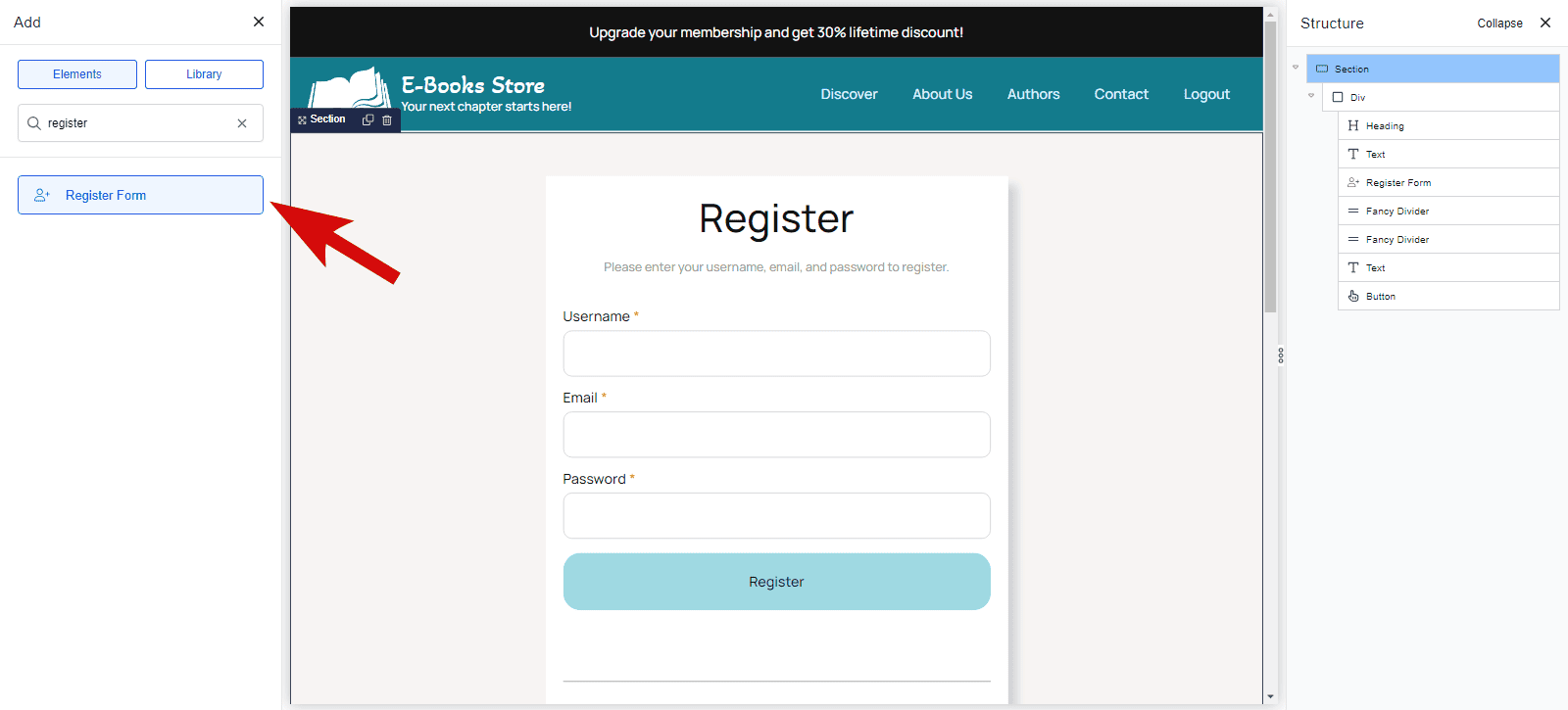 Breakdance register form element
