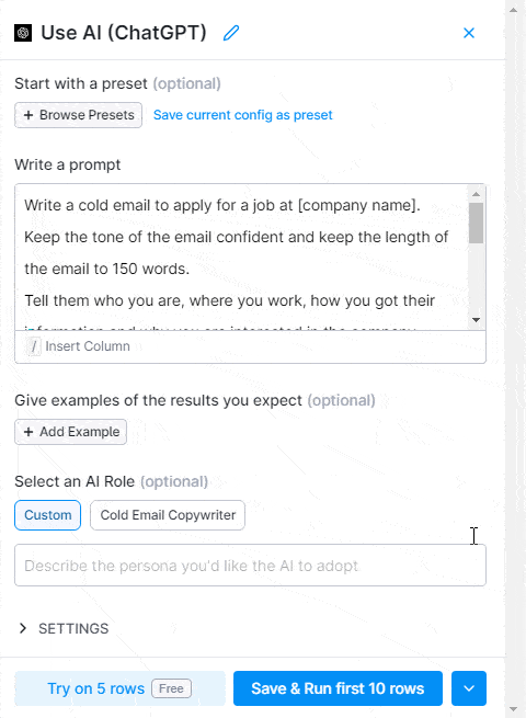 write AI prompt for cold email
