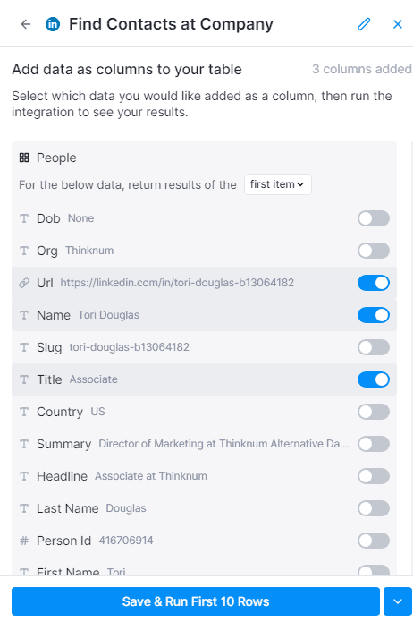 select data to add as column on Clay