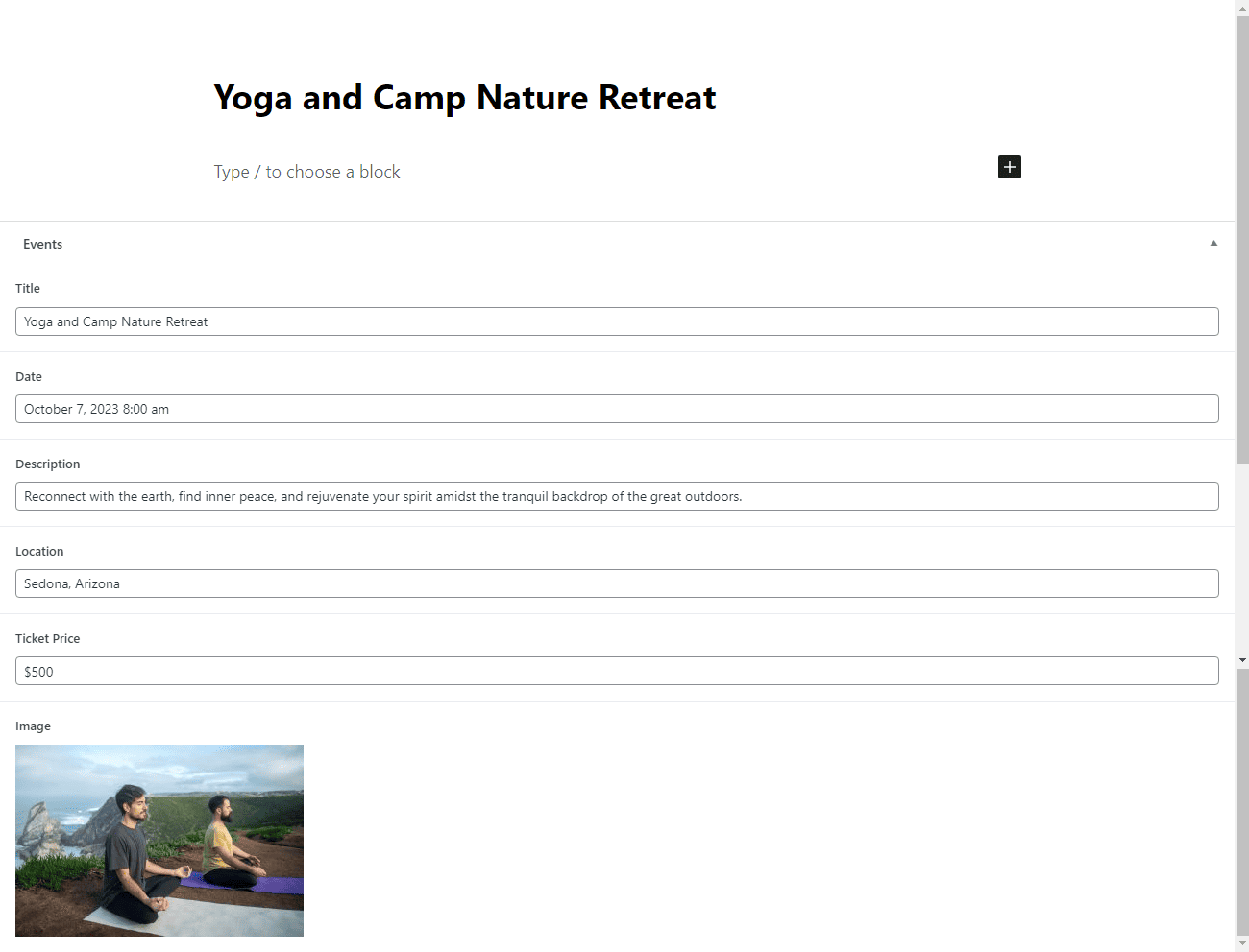 create custom events post