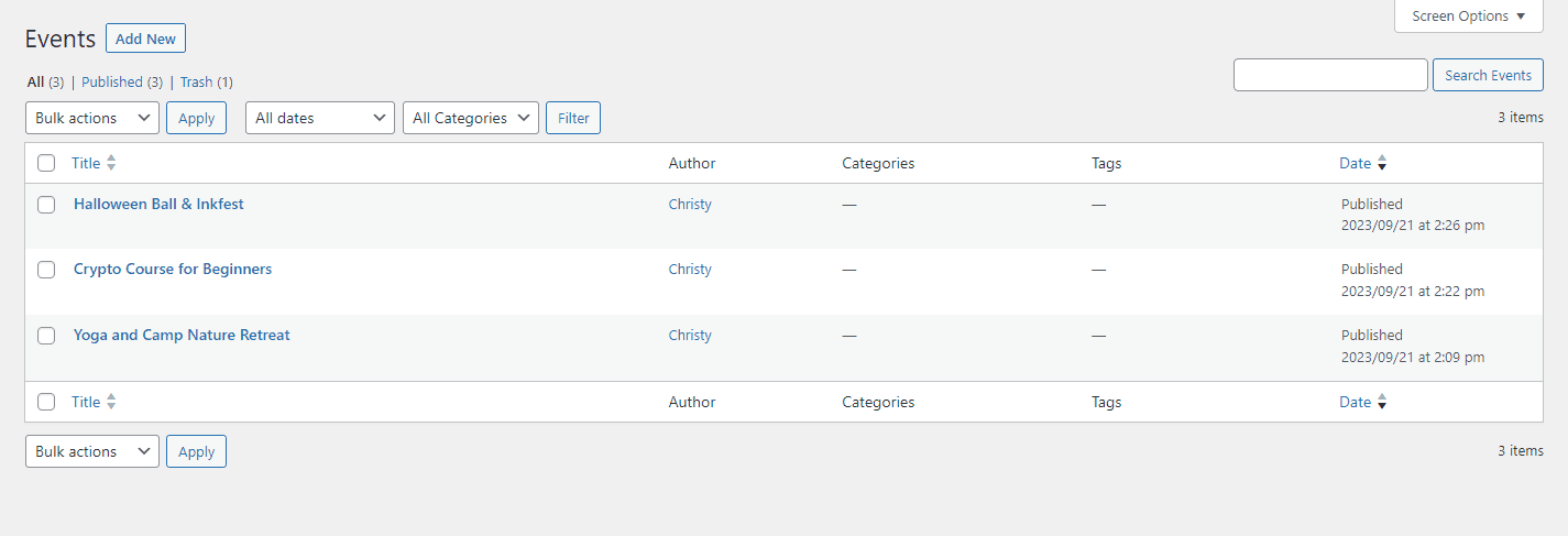 add custom events post