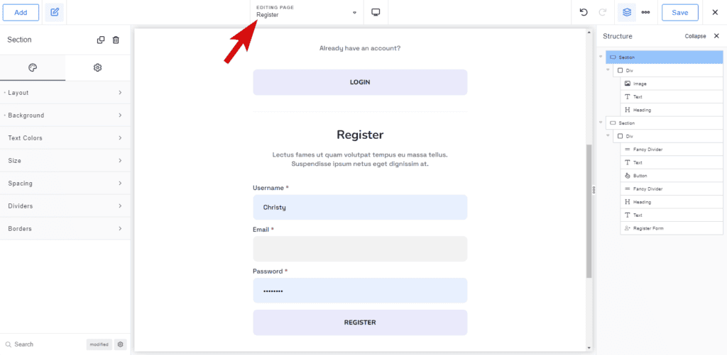 adding Breakdance register form