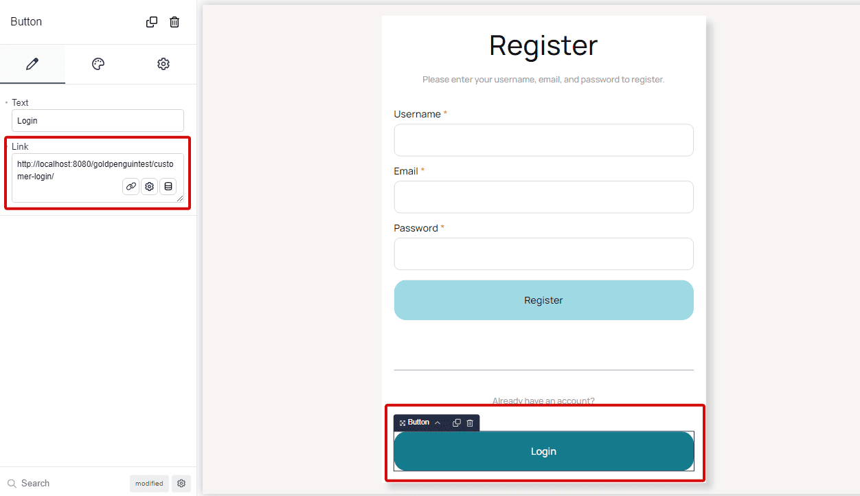 add URL on login button