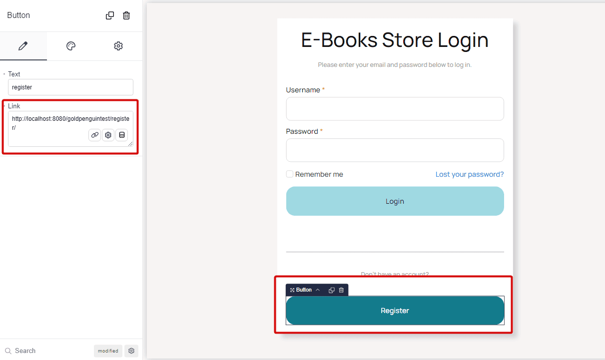 add URL on register button