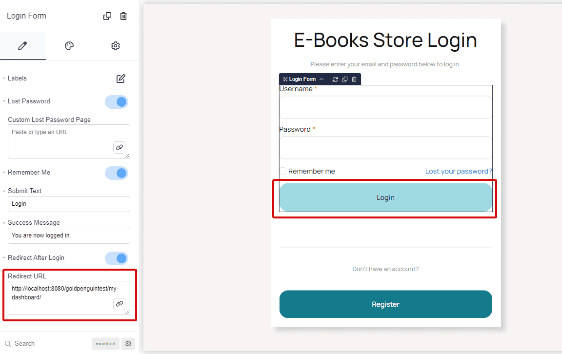 add redirect URL on Breakdance