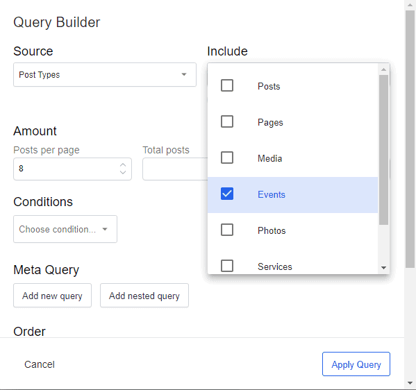 create events page in Breakdance