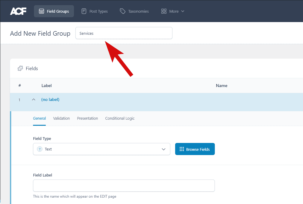 add ACF field group name