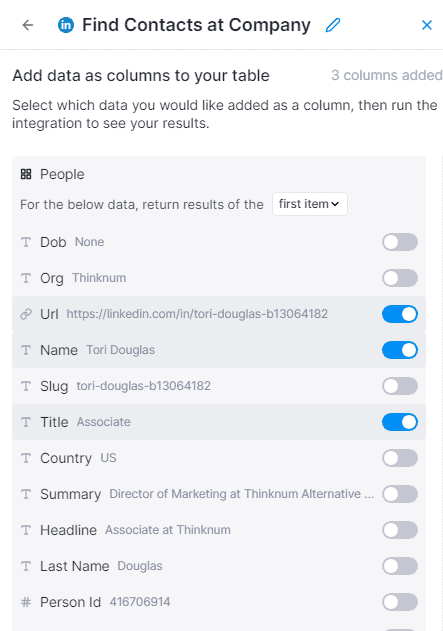 Find Contacts at Company settings