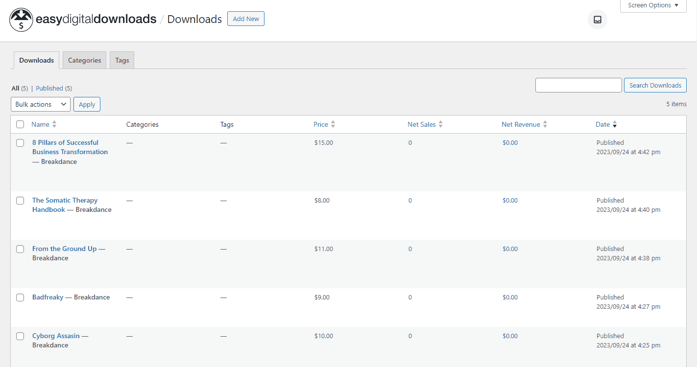add new product via Easy Digital Downloads