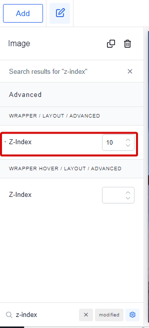 set the z-index value in Breakdance