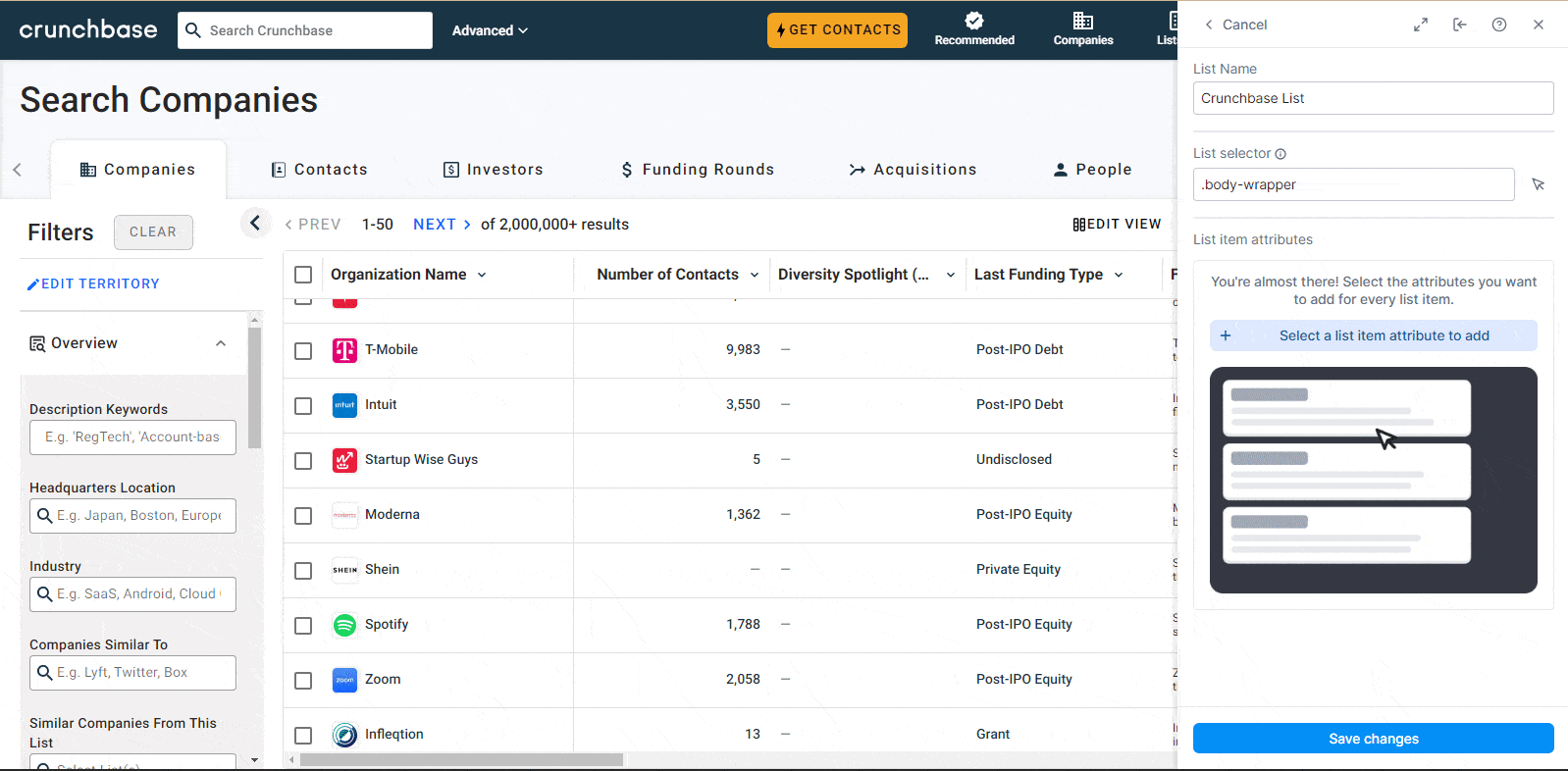 scrape companies from Crunchbase