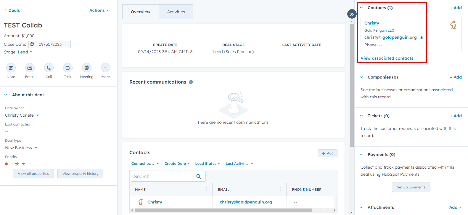 add warm lead from Gmail to HubSpot
