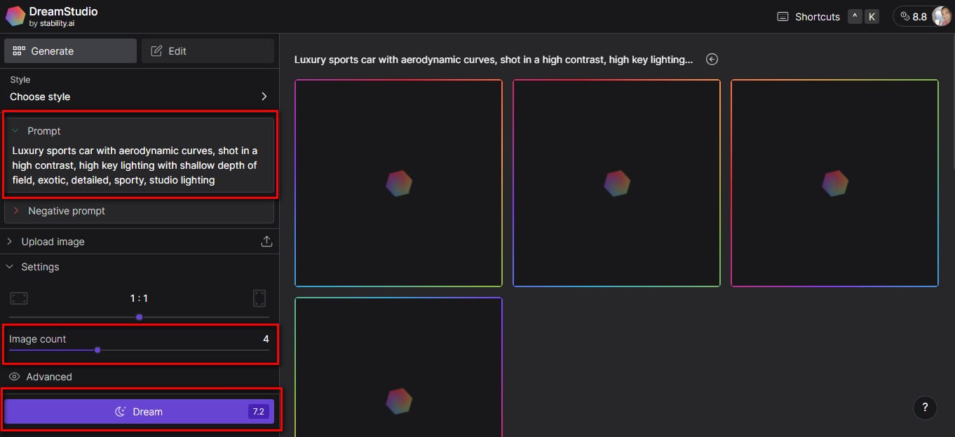 Stable Diffusion (Dream Studio) Step 2