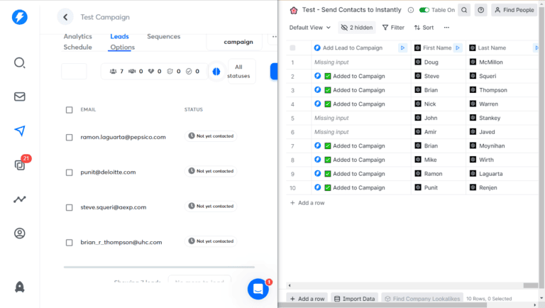 send contacts from Clay to Instantly