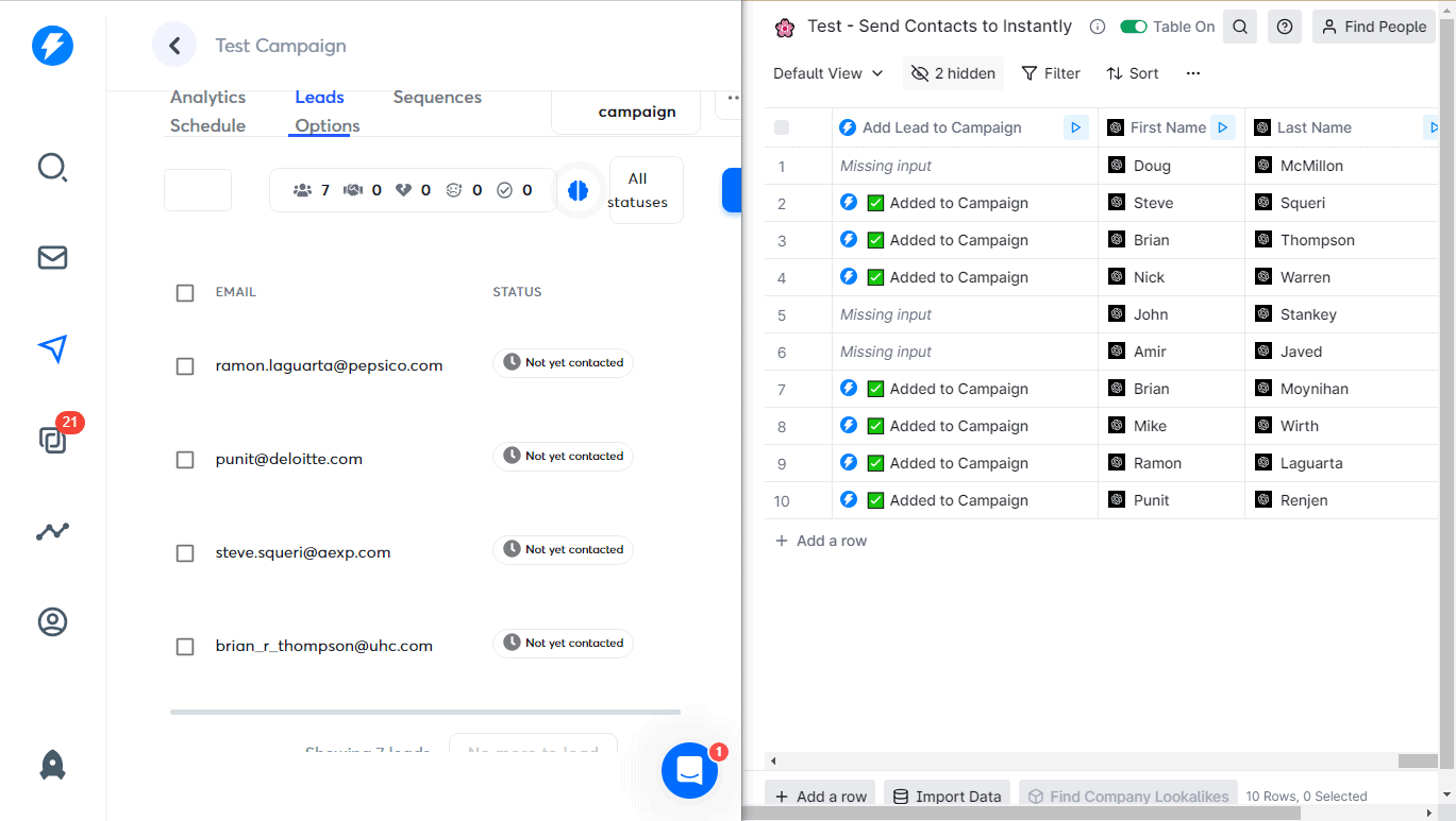 send contacts from Clay to Instantly