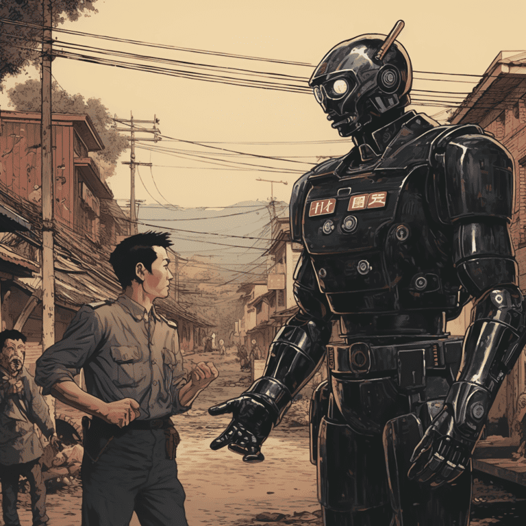 A Police Catching A Robot