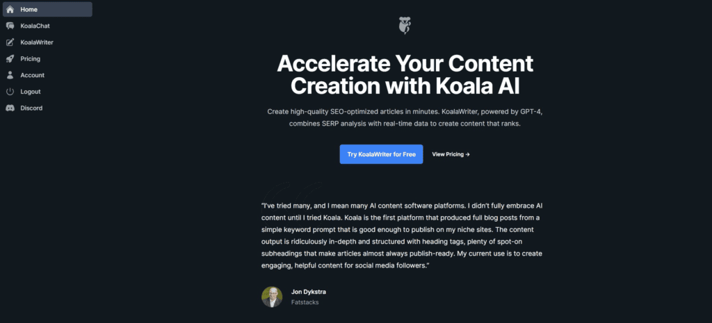 Koala Writer Landing Page