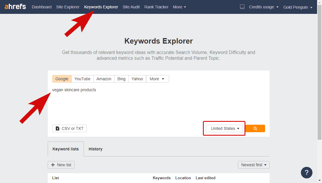 find keywords using Ahrefs
