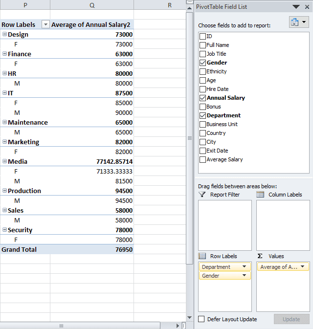 using Excel pivot table 