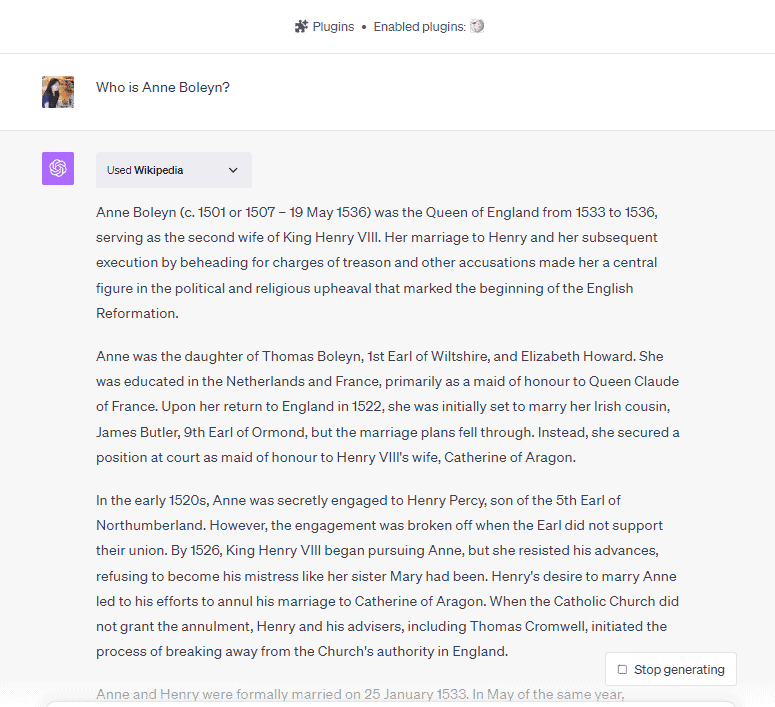 Wikipedia ChatGPT plugin
