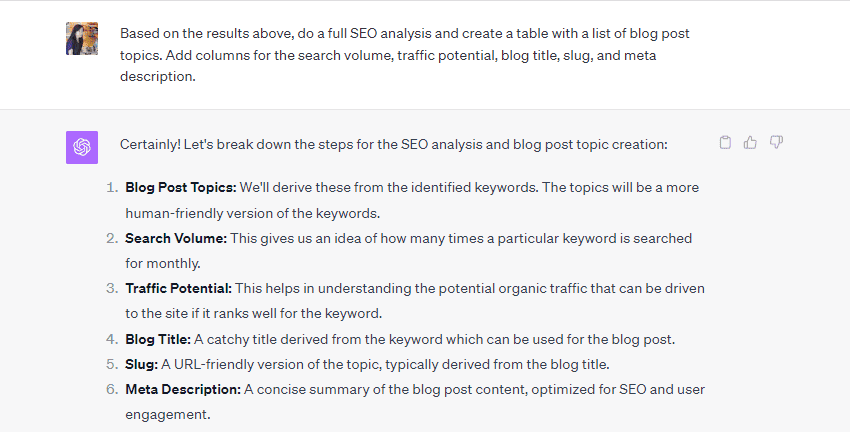 ChatGPT performing SEO analysis