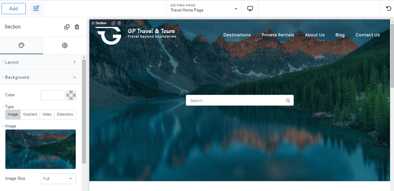 create travel and tour website in Breakdance