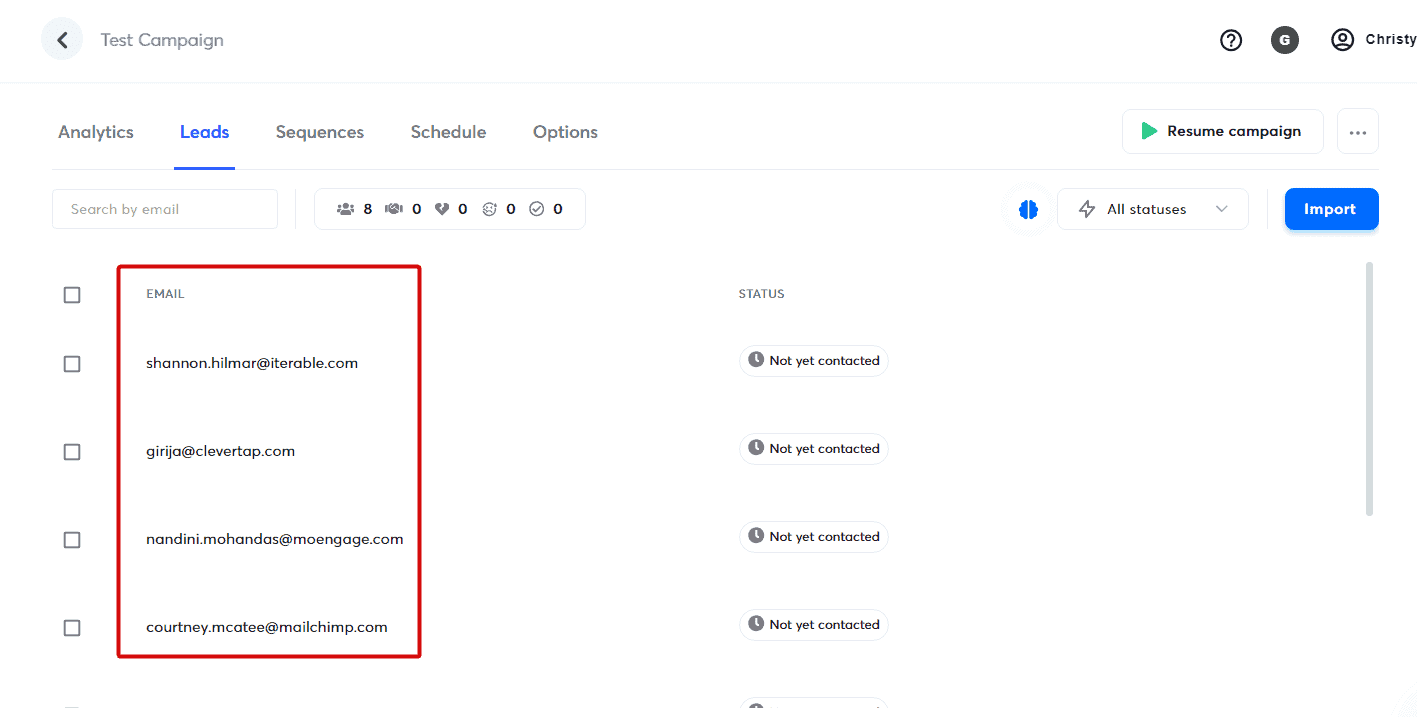add leads on Instantly