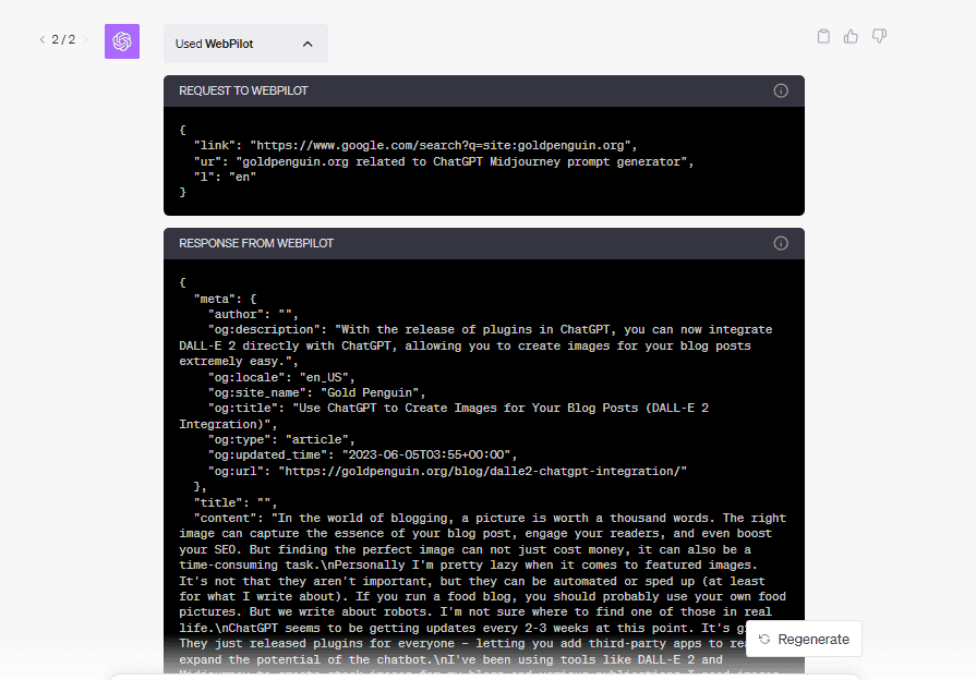 using WebPilot with ChatGPT