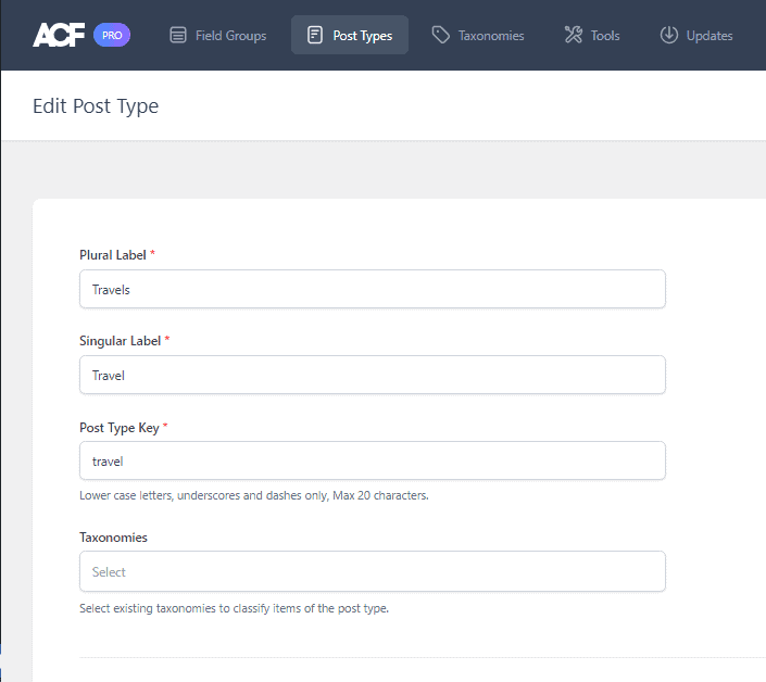 add post types using ACF
