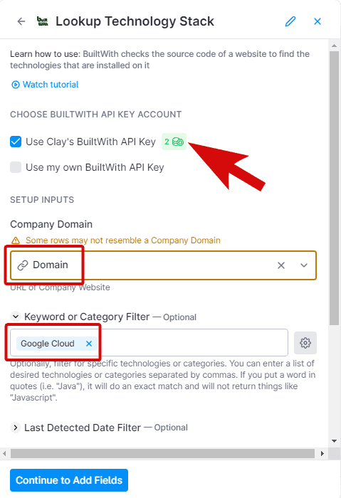 configure inputs for enrichment tool