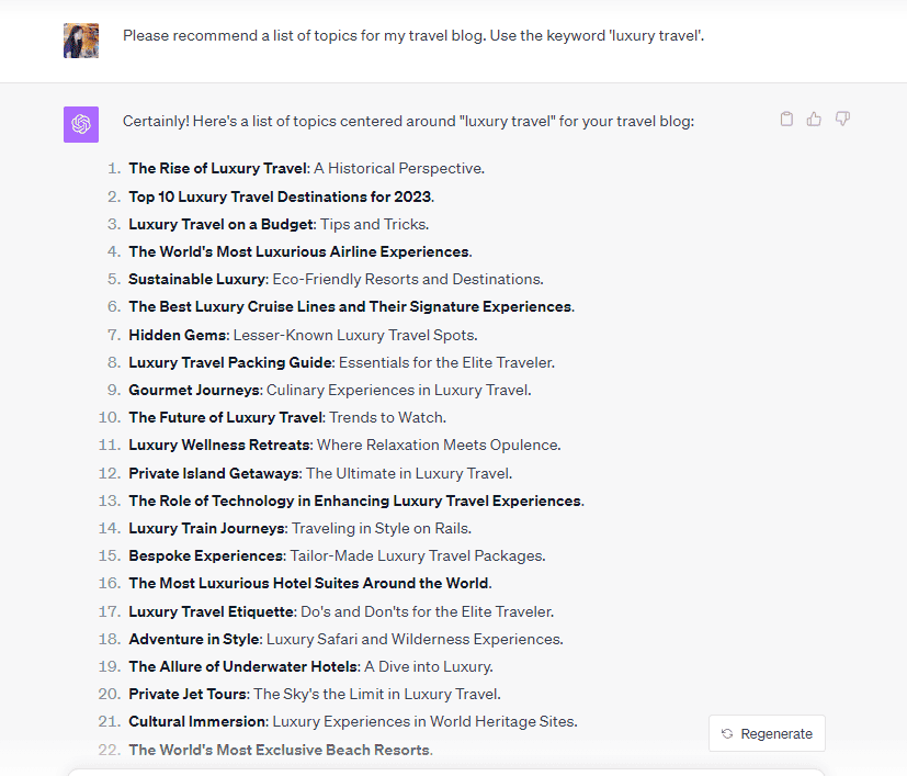 generate topics list using ChatGPT