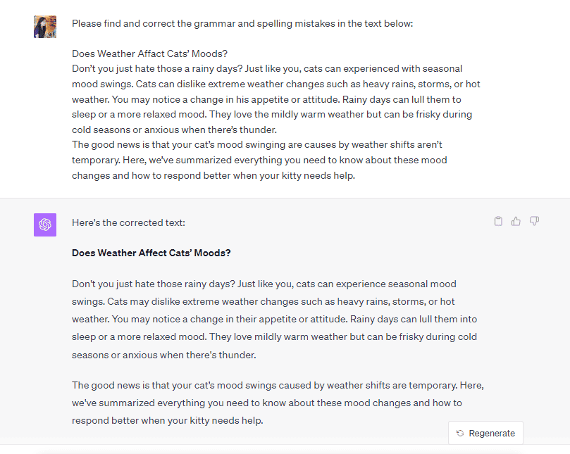 check grammar and spelling using ChatGPT