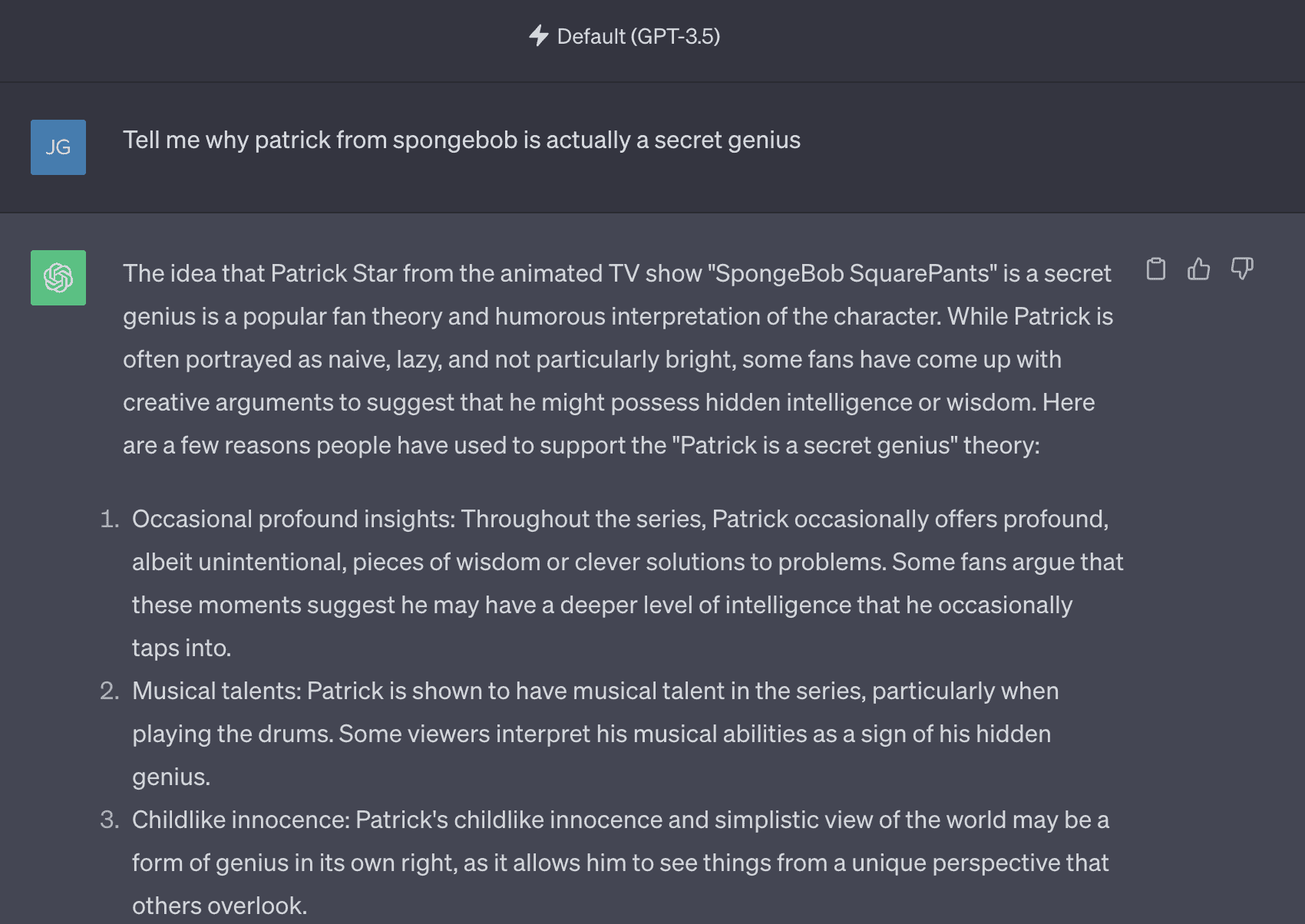 ChatGPT generating a sample paragraph