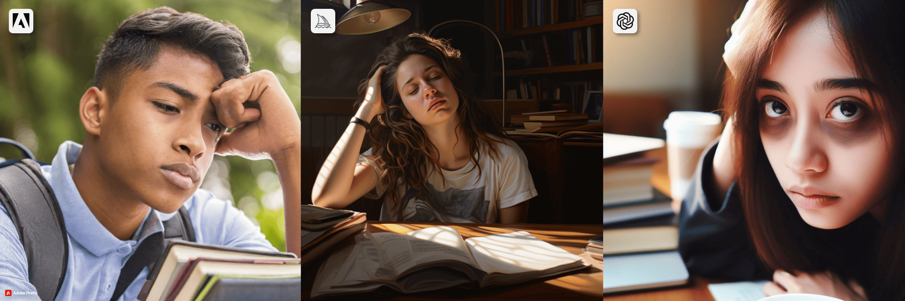A close-up portrait of a tired college student