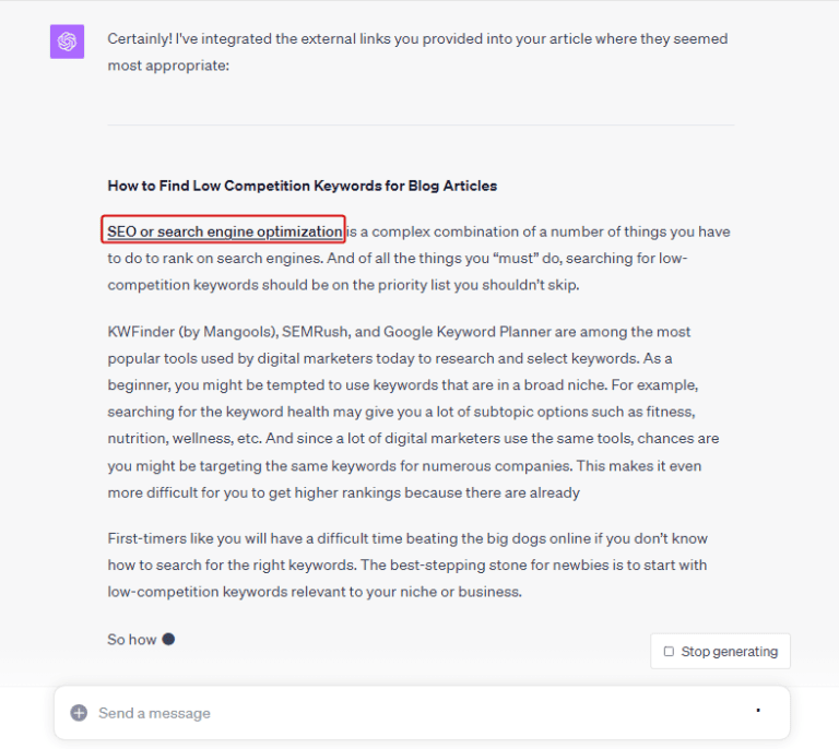 add external links using ChatGPT