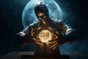 A GPT robot creating the universe. Made with Midjourney