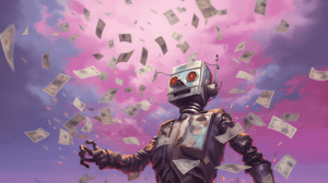 a robot making money with art, generated with midjourney