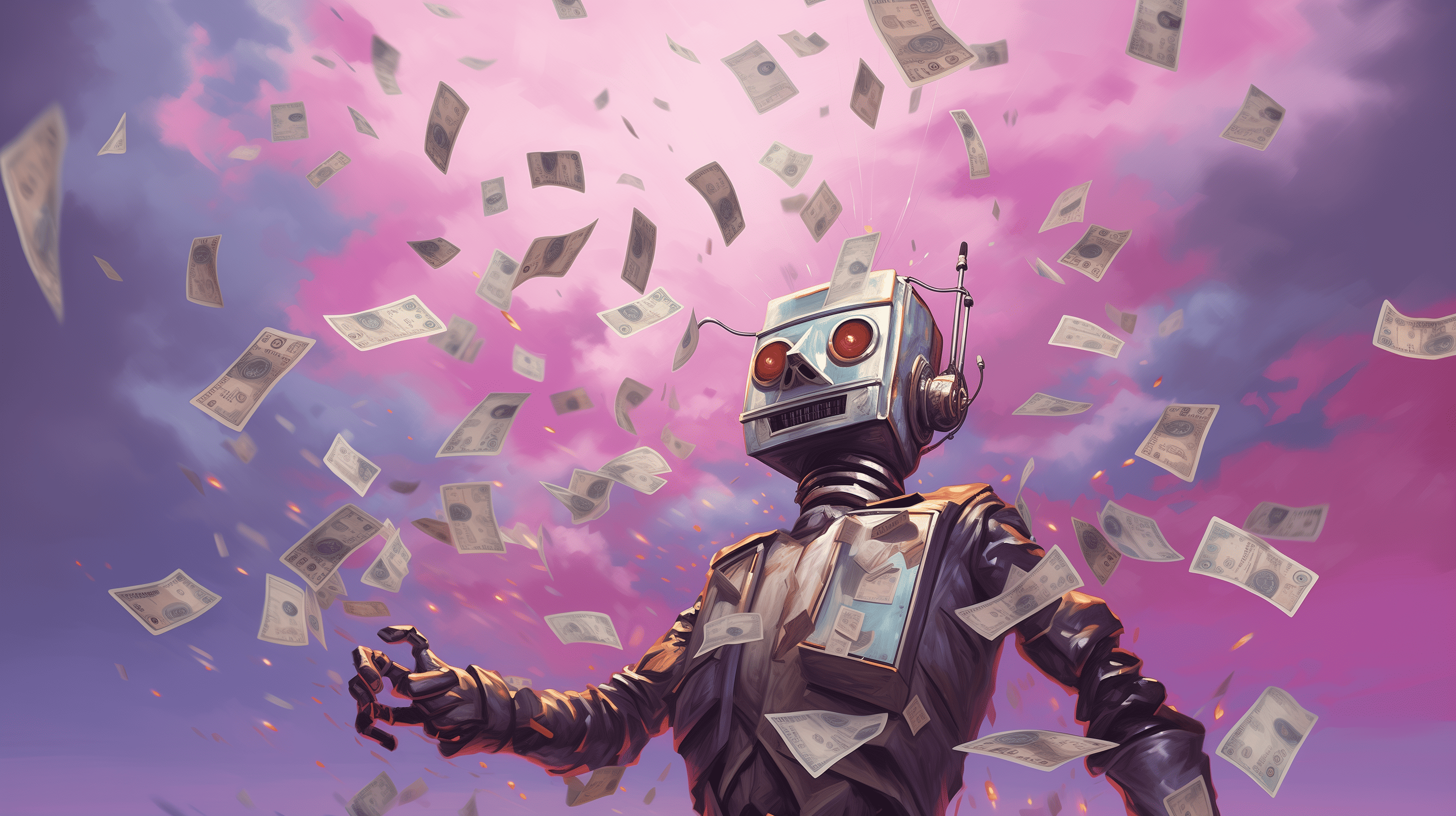 a robot making money with art, generated with midjourney