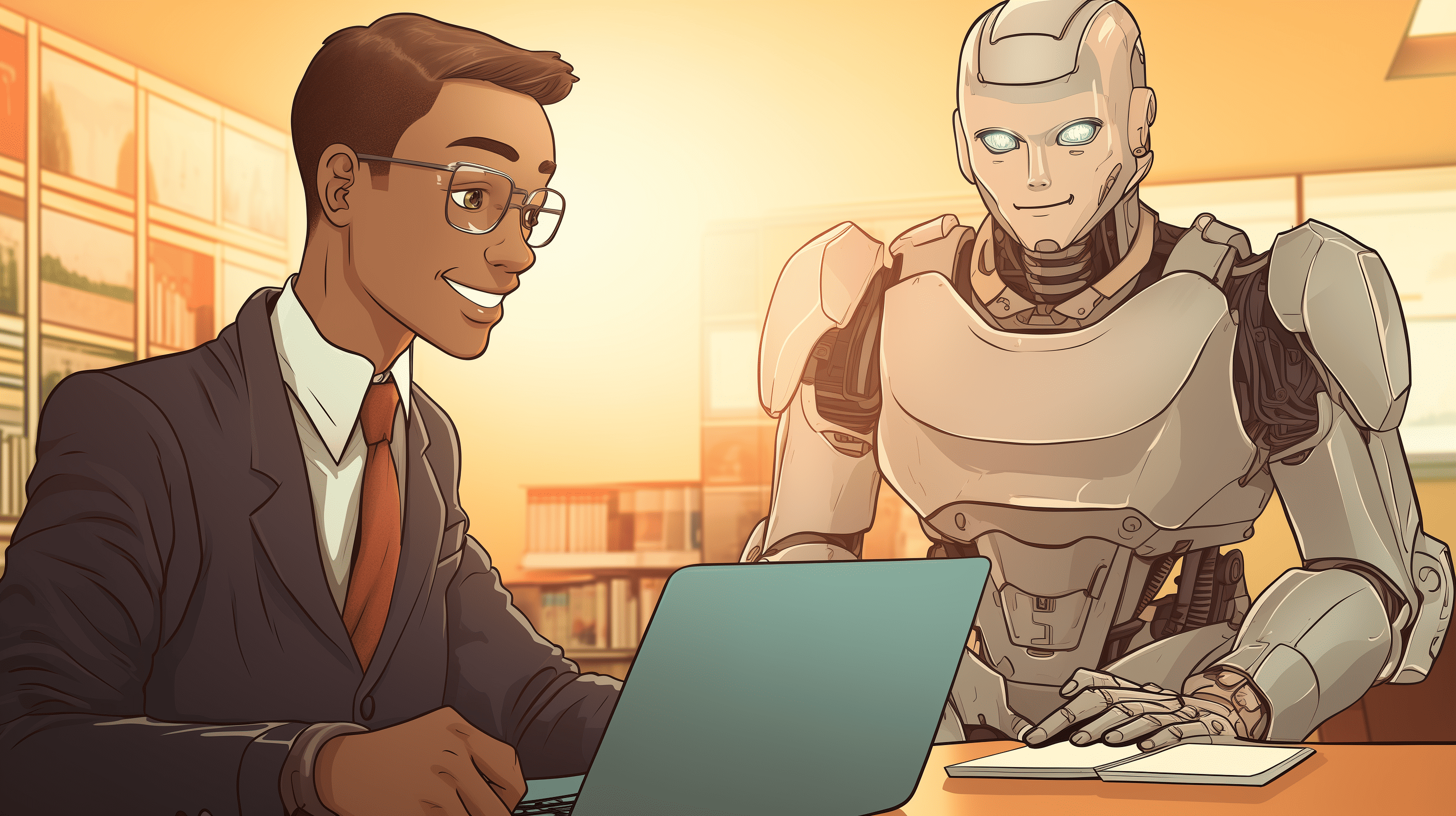 a sentient ai helping a student developer, generated with midjourney
