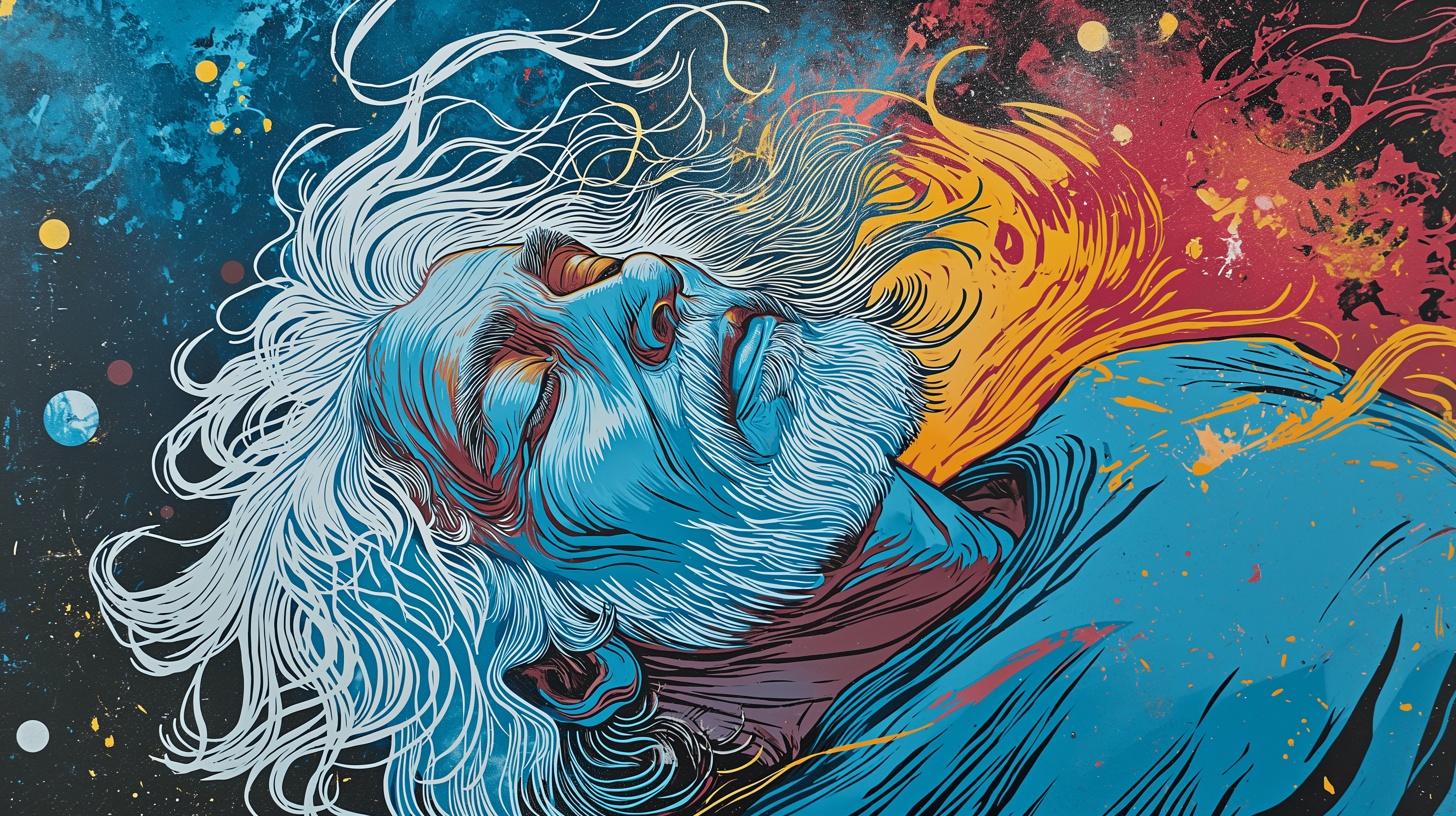 An old man dreaming of a universe of his own creation, generated with Midjourney V6
