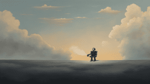 a robot creating a new world, generated with Midjourney