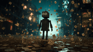 a robot earning enormous amounts of money, generated with Midjourney