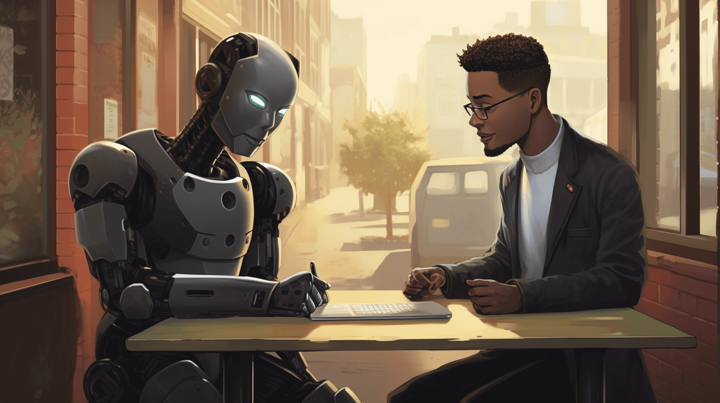 a robot writing for a person, generated with Midjourney
