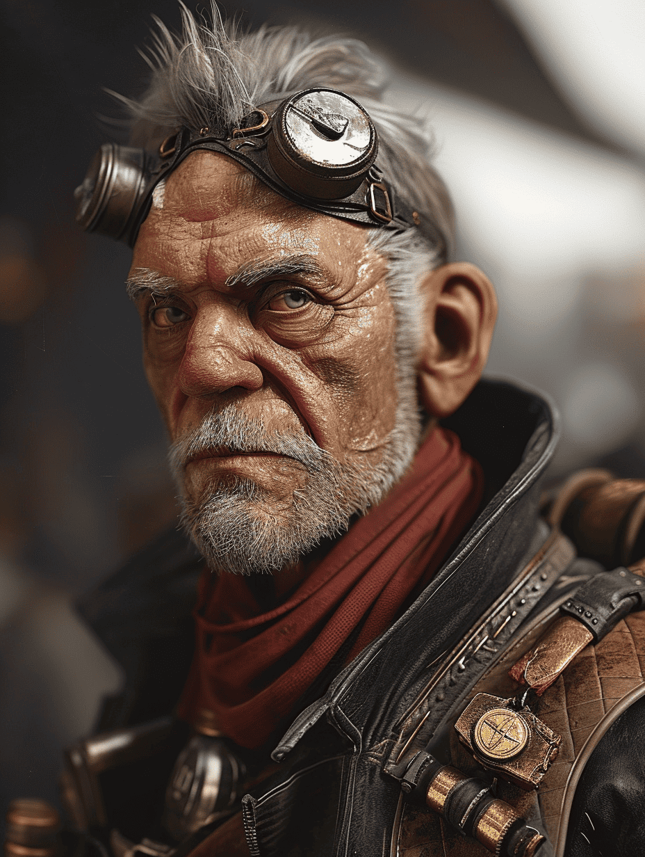 Midjourney V6 Concept Art: Character Design, Steampunk Captain