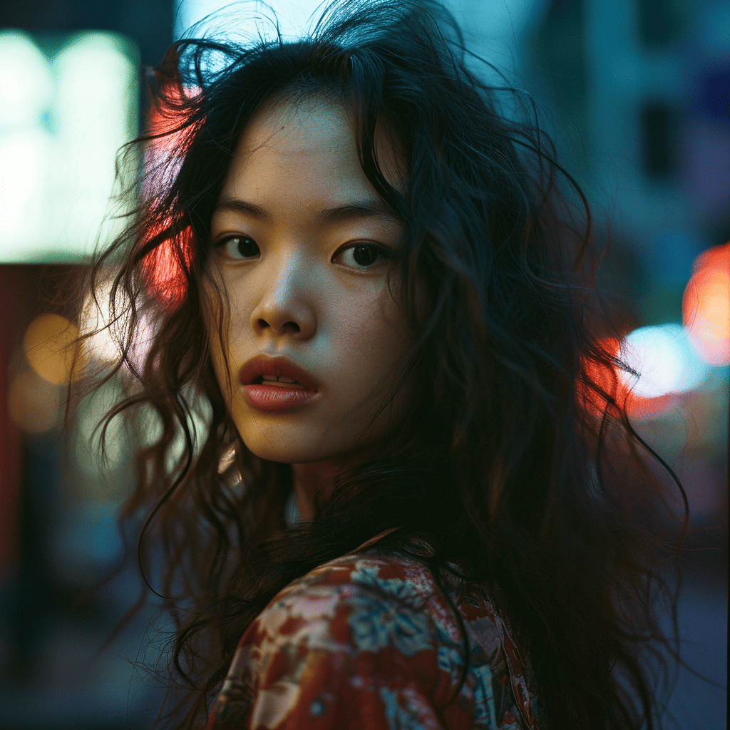 Midjourney V6 Portrait: Young asian woman street photography