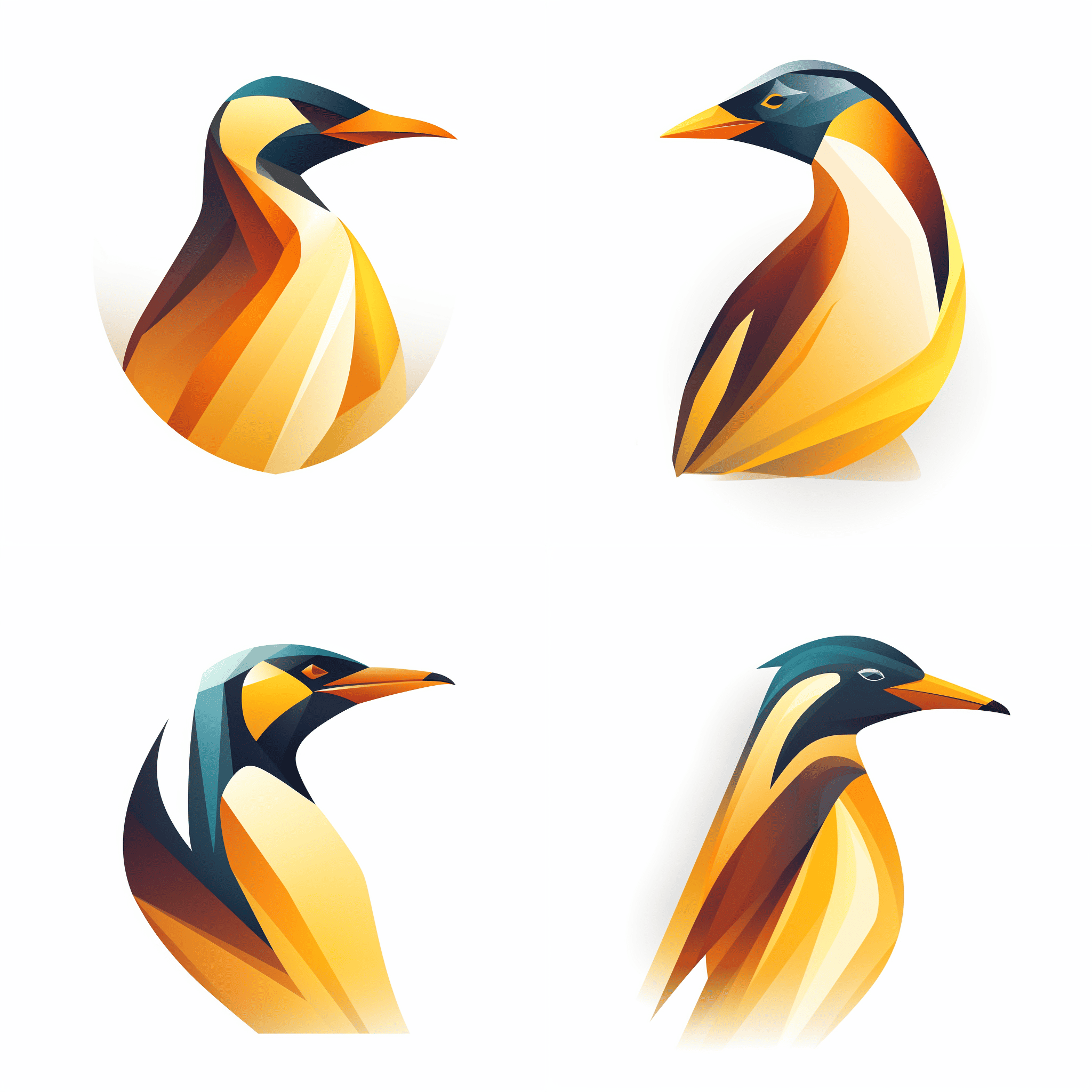 A bunch of gold penguins looking in different directions