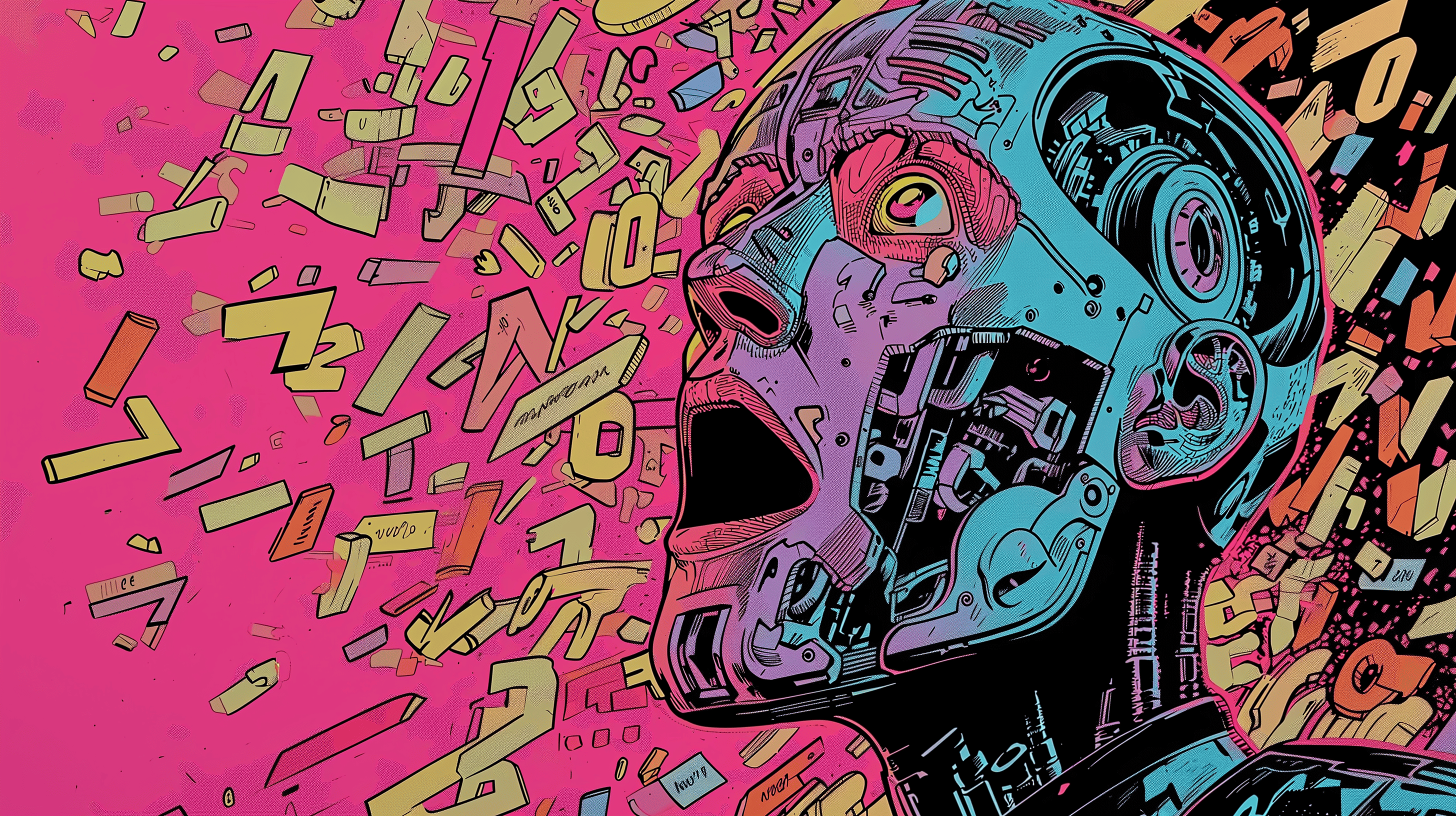 An artificial intelligence crafting words out of thin air, generated with Midjourney