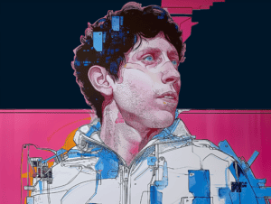 Sam Altman reaching singularity through GPT-5, generated with Midjourney